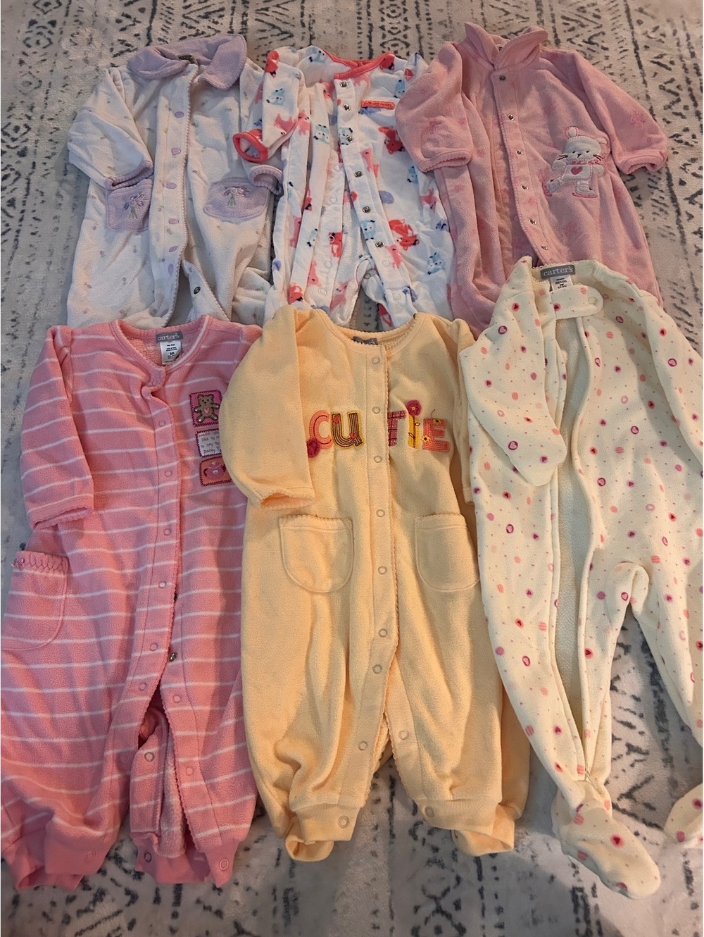 Carter's Baby Girls' 3-6M Fleece Footed Pajamas Sleepers Set of 6